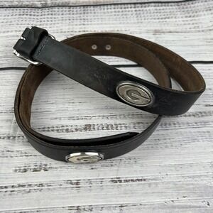 Georgia Bulldogs UGA Brown Saddle Leather Belt Size 44 NCAA G Logo Silver